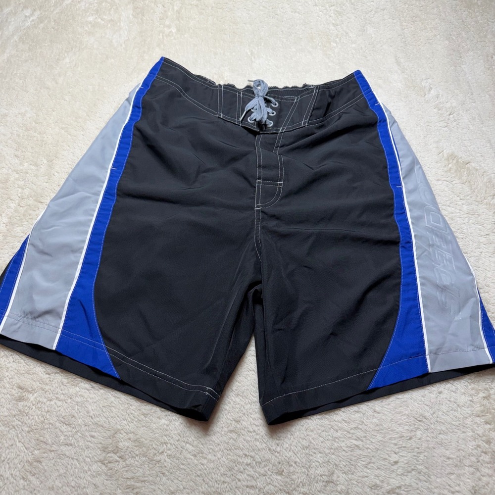 Speedo Mens Board Shorts Swim Trunks Size M Black Blue Grey Polyester